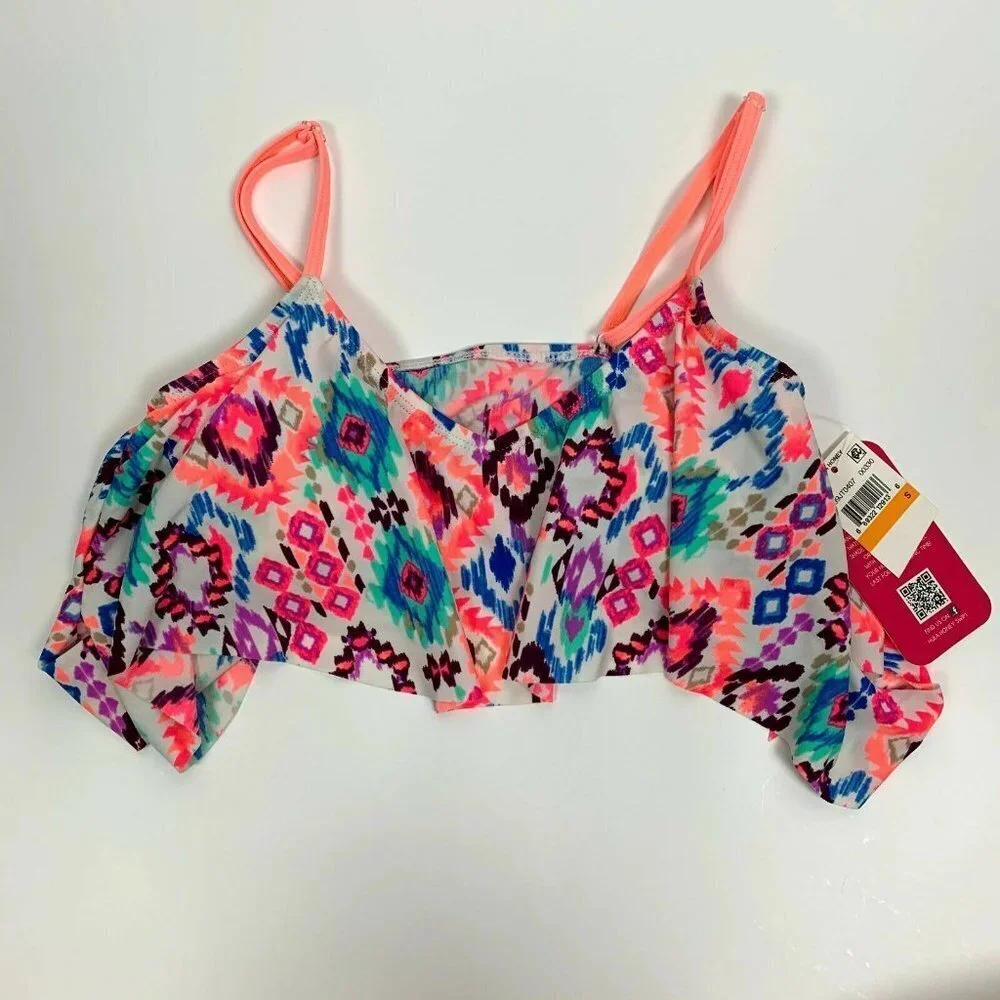 Hula Honey Geometric Flounce Bralette Swimsuit Bik